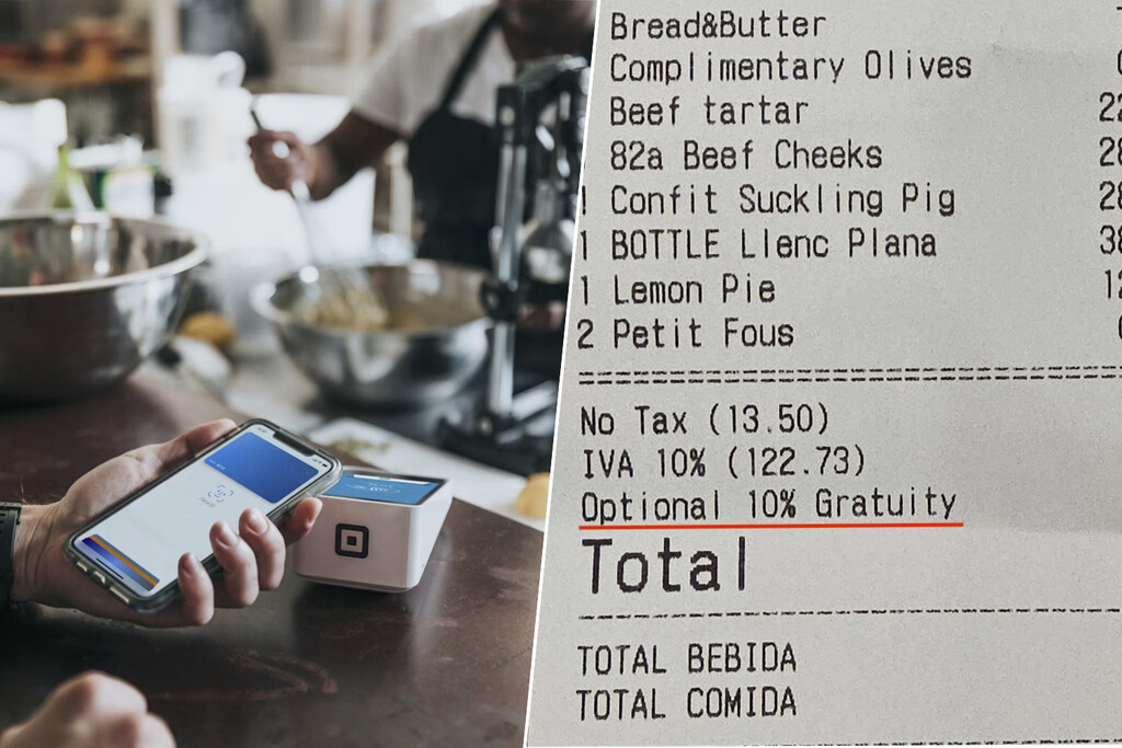 Un concepto es cada vez más común en los tickets de los restaurantes españoles: la propina «opcional» del 10%